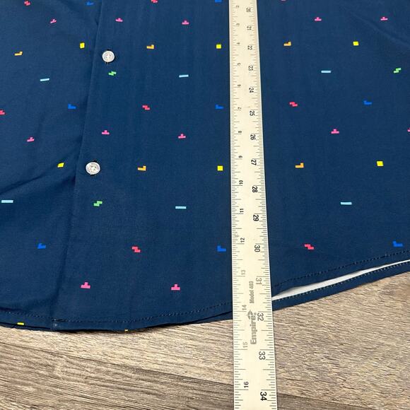 Geek Tropical Tetris Video Game Blue Mens XL AOP Chest Pocket Button Up Shirt - Picture 6 of 8